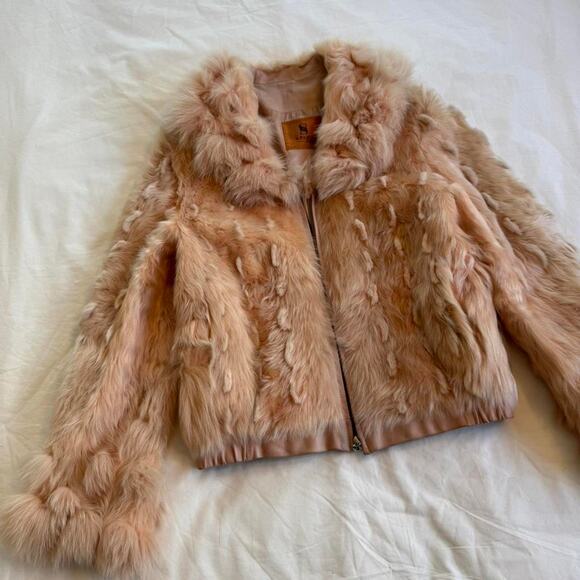 Pink real rabbit fur zip up jacket - Picture 2 of 5